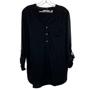 Great Northwest Indigo Pullover Top Long Roll Tab Sleeve Black Sz Medium Buttons